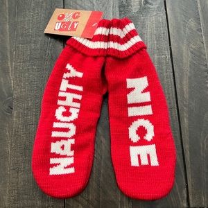 NWT - holiday naughty and nice mitten set.